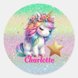 Sticker Rond Parties scintillant licorne étoile magique