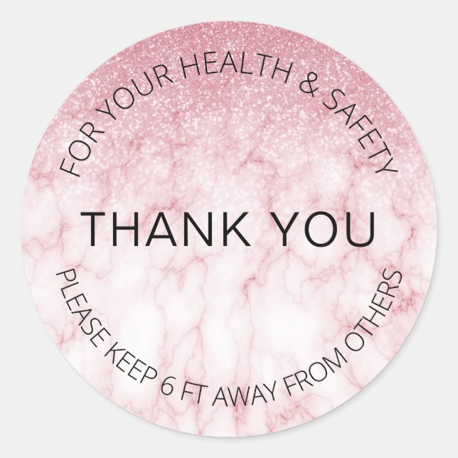 Sticker Rond Parties scintillant Marbre rose Distances sociales (Devant)