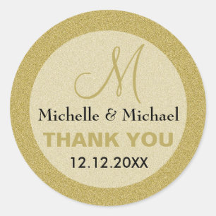 Sticker Rond Parties scintillant Mariage or Merci personnalisé