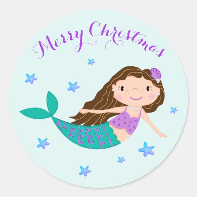Sticker Rond Parties scintillant mauve de Noël de la sirène (Devant)