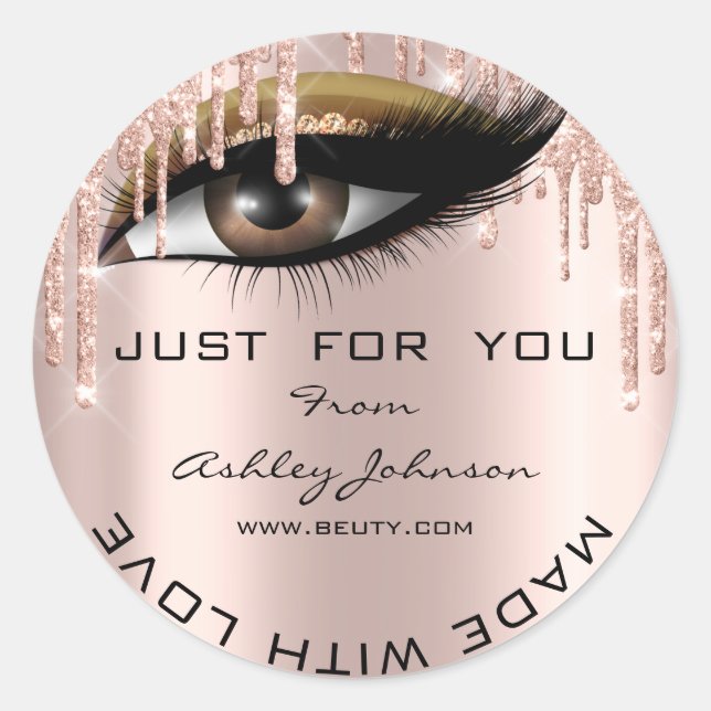 Sticker Rond Parties scintillant Merci Eyelash Rose Gold Fabriq (Devant)
