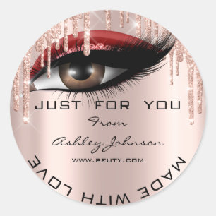 Sticker Rond Parties scintillant Merci Eyelash Rose Rouge fait
