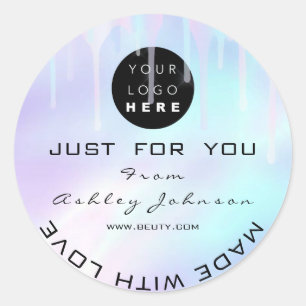 Sticker Rond Parties scintillant Merci Logo Holographe Fabriqué