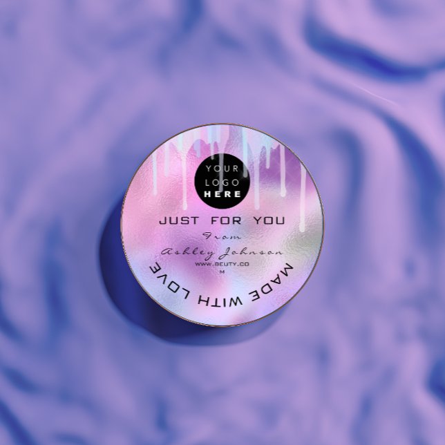 Sticker Rond Parties scintillant Merci Logo Holographe Métal ro (Glitter Thank Logo Holograph Metal Pink Purple Classic Round Sticker)