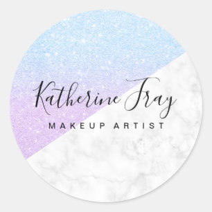 Sticker Rond Parties scintillant mignonne bleu violet maquillag