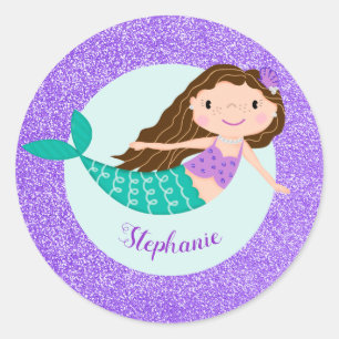 Sticker Rond Parties scintillant mignonne mauve de sirène perso