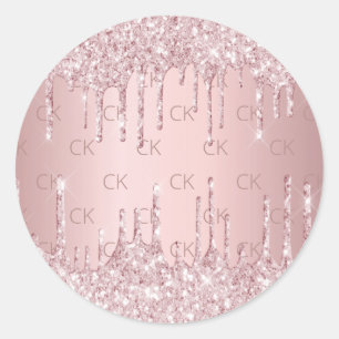 Sticker Rond Parties scintillant monogramme rose goutte poussié