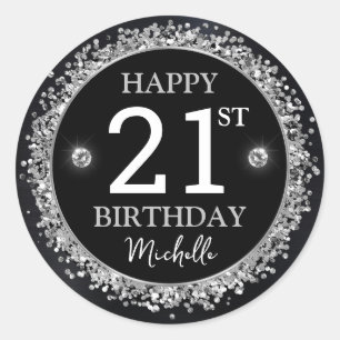 Sticker Rond Parties scintillant Noir et Argent Confetti Annive