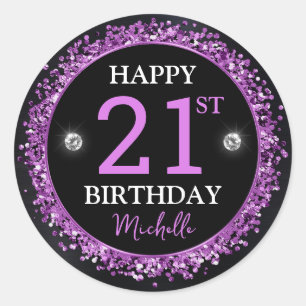 Sticker Rond Parties scintillant noire et violette Confetti Ann