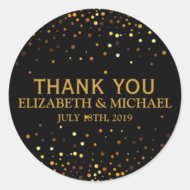 Sticker Rond Parties scintillant Noire Or Faux Confetti Mariage (Devant)