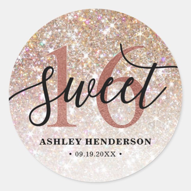 Sticker Rond Parties scintillant Ombre Sweet 16 Anniversaire (Devant)