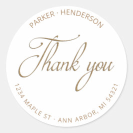 Sticker Rond Parties scintillant or moderne Merci d'adresse de