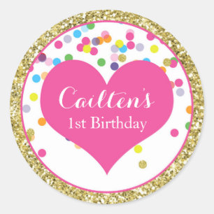 Sticker rond Parties scintillant or premier annive