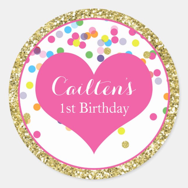 Sticker rond Parties scintillant or premier annive (Devant)