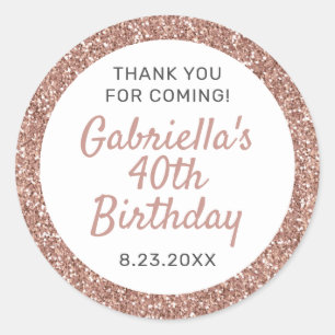 Sticker Rond Parties scintillant or rose Anniversaire Merci Fav