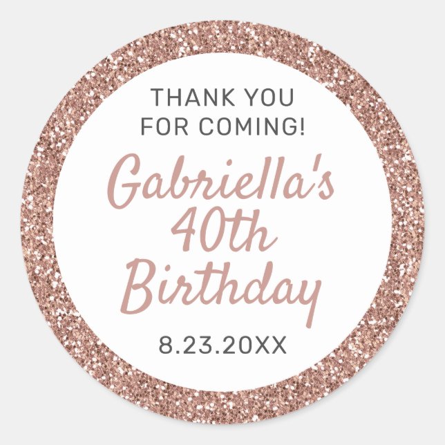 Sticker Rond Parties scintillant or rose Anniversaire Merci Fav (Devant)