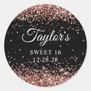 Sticker Rond Parties scintillant or rose Black Sweet 16