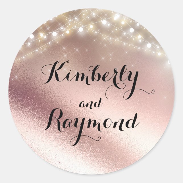 Sticker Rond Parties scintillant or rose et feux Mariages (Devant)