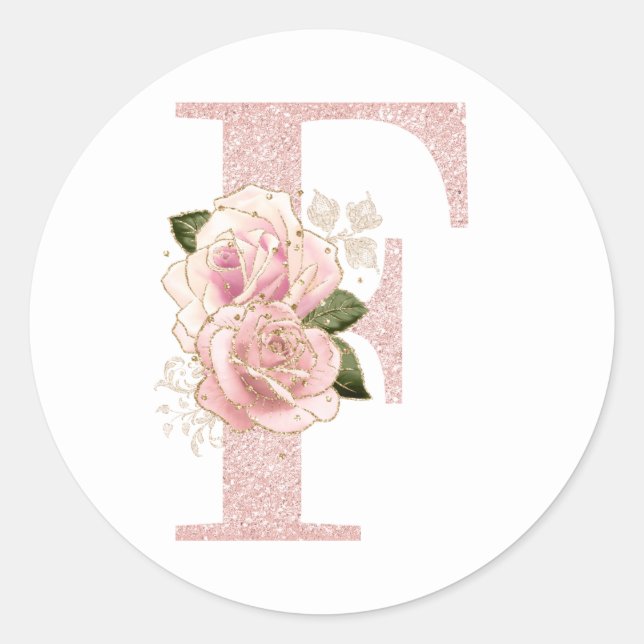 Sticker Rond Parties scintillant or Rose pâle  Floral Monogramm (Devant)