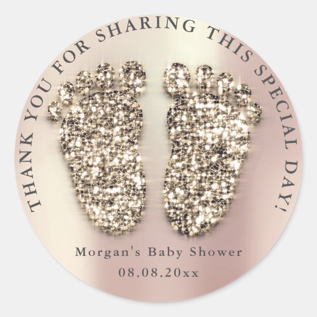 Sticker Rond Parties scintillant or rose Pieds Baby shower Favo (Devant)