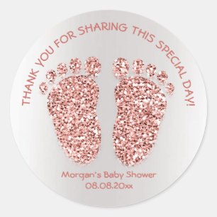 Sticker Rond Parties scintillant or rose Pieds Baby shower Favo