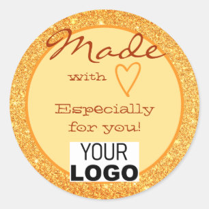 Sticker Rond Parties scintillant Orange Gold Fabriqué avec Love
