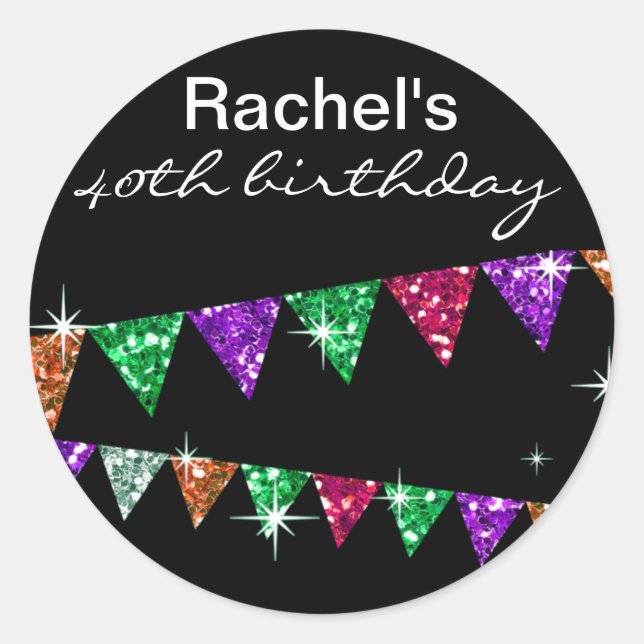 Sticker Rond Parties scintillant Pennant Drapeaux 40e anniversa (Devant)