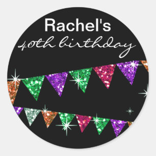 Sticker Rond Parties scintillant Pennant Drapeaux 40e anniversa