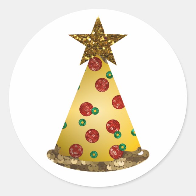 Sticker Rond parties scintillant pizza arbre de noël (Devant)