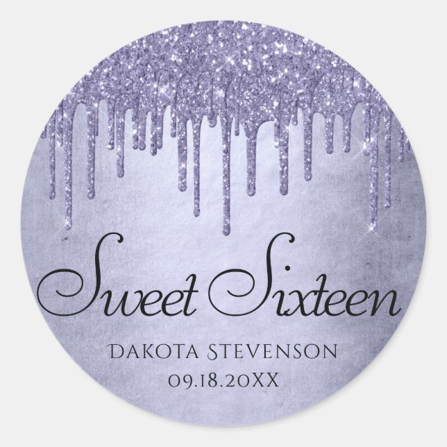 Sticker Rond Parties scintillant pourpre de séchage | Sweet six (Devant)