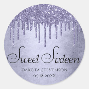 Sticker Rond Parties scintillant pourpre de séchage   Sweet six
