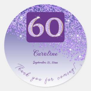 Sticker Rond Parties scintillant pourpre en chute, 60e annivers