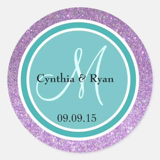 Sticker Rond Parties scintillant pourpre et Mariage vert Turquo (Devant)