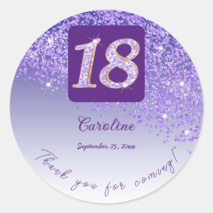 Sticker Rond Parties scintillant pourpre tombante, 18e annivers
