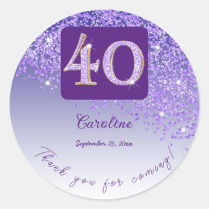 Sticker Rond Parties scintillant pourpre tombante, 40e annivers
