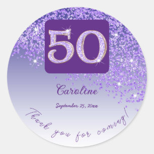 Sticker Rond Parties scintillant pourpre tombante, 50e annivers