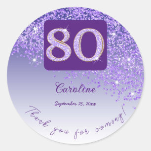 Sticker Rond Parties scintillant pourpre tombante, 80e annivers