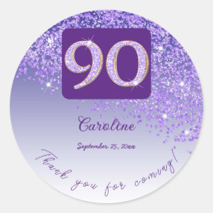 Sticker Rond Parties scintillant pourpre tombante, 90e annivers