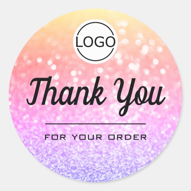 Sticker Rond Parties scintillant Rainbow de luxe Elégant Merci  (Devant)