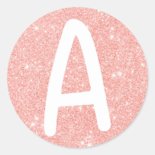Sticker Rond Parties scintillant rose A initiale
