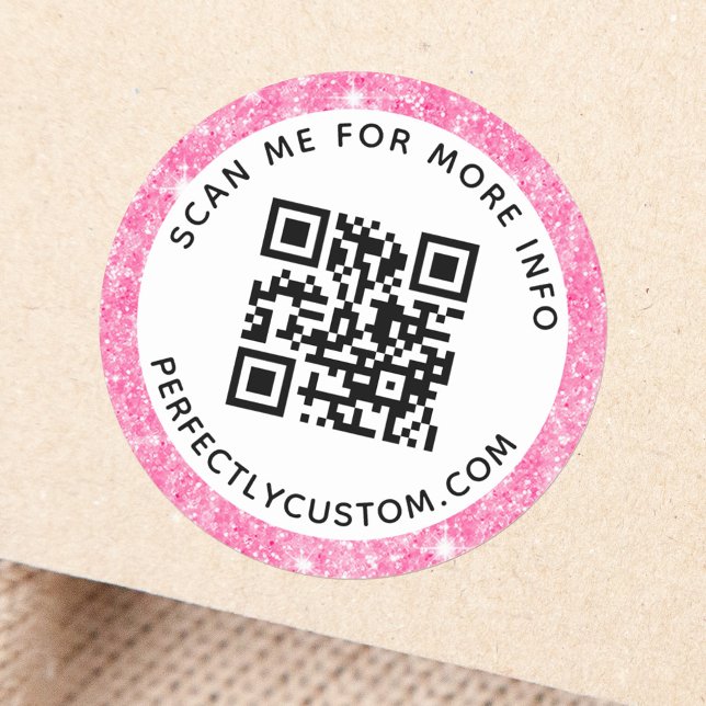 Sticker Rond Parties scintillant rose apparence bordure code QR (Créateur téléchargé)