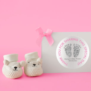 Sticker Rond Parties scintillant rose argent Pieds Baby shower 