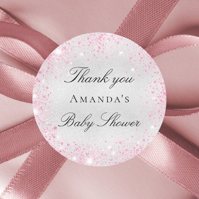 Sticker Rond parties scintillant rose baby shower merci (Créateur téléchargé)
