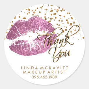 Sticker Rond Parties scintillant rose bâton sur blanc - Merci
