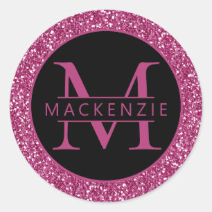Sticker Rond Parties scintillant rose brillant Nom personnalisé