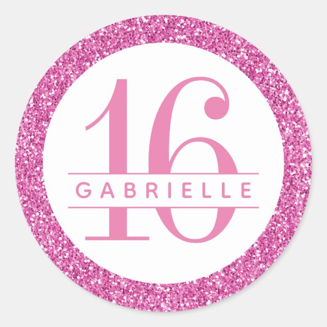Sticker Rond Parties scintillant rose Bubblegum Favoriser Étiqu (Devant)