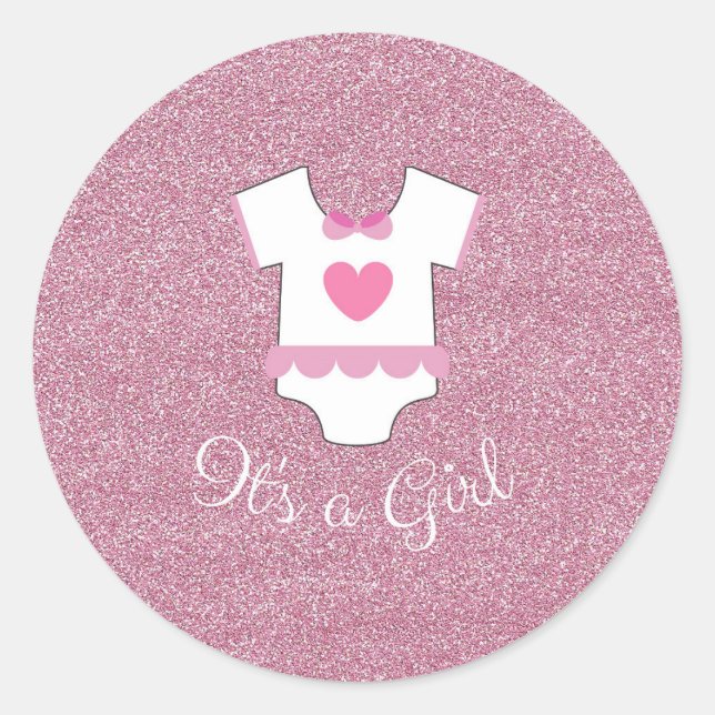 Sticker Rond Parties scintillant rose C'est une fille (Devant)