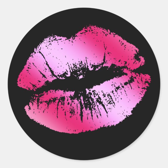 Sticker Rond Parties scintillant rose chaud lèvres élégantes (Devant)