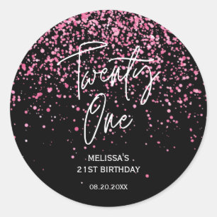 Sticker Rond Parties scintillant rose chaud pétillant Noir 21e