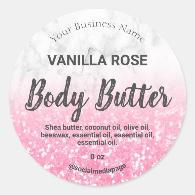 Sticker Rond Parties scintillant rose Chunky de luxe en marbre  (Devant)